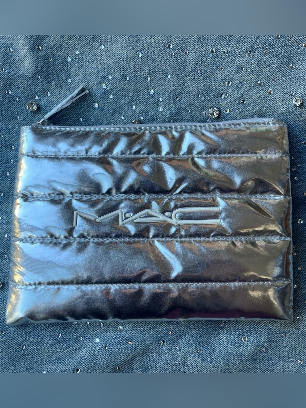 MAC Cosmetics Metallic Silver Puffer Makeup Pouch